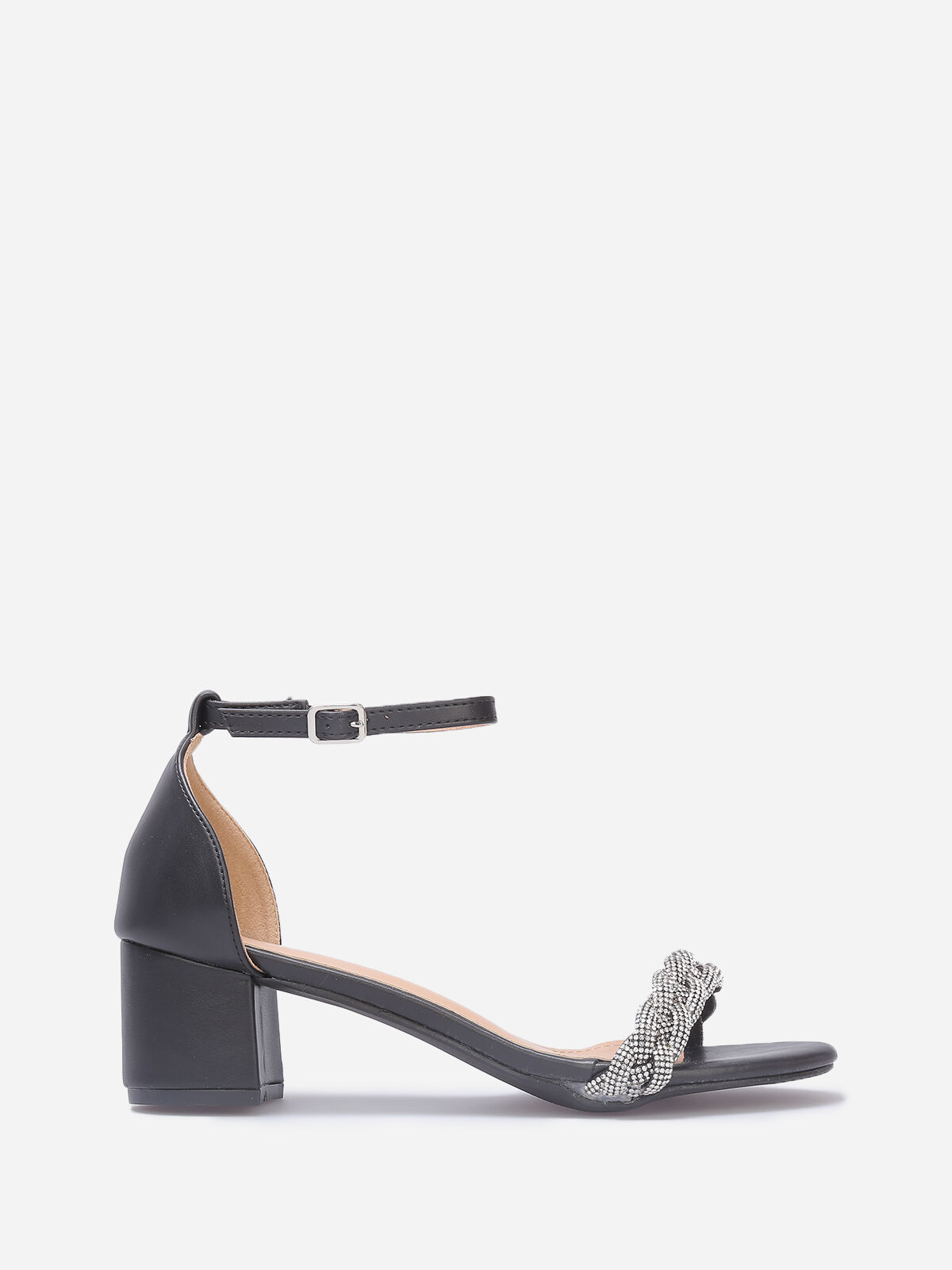 Sandales à bride tressée en strass- Noir