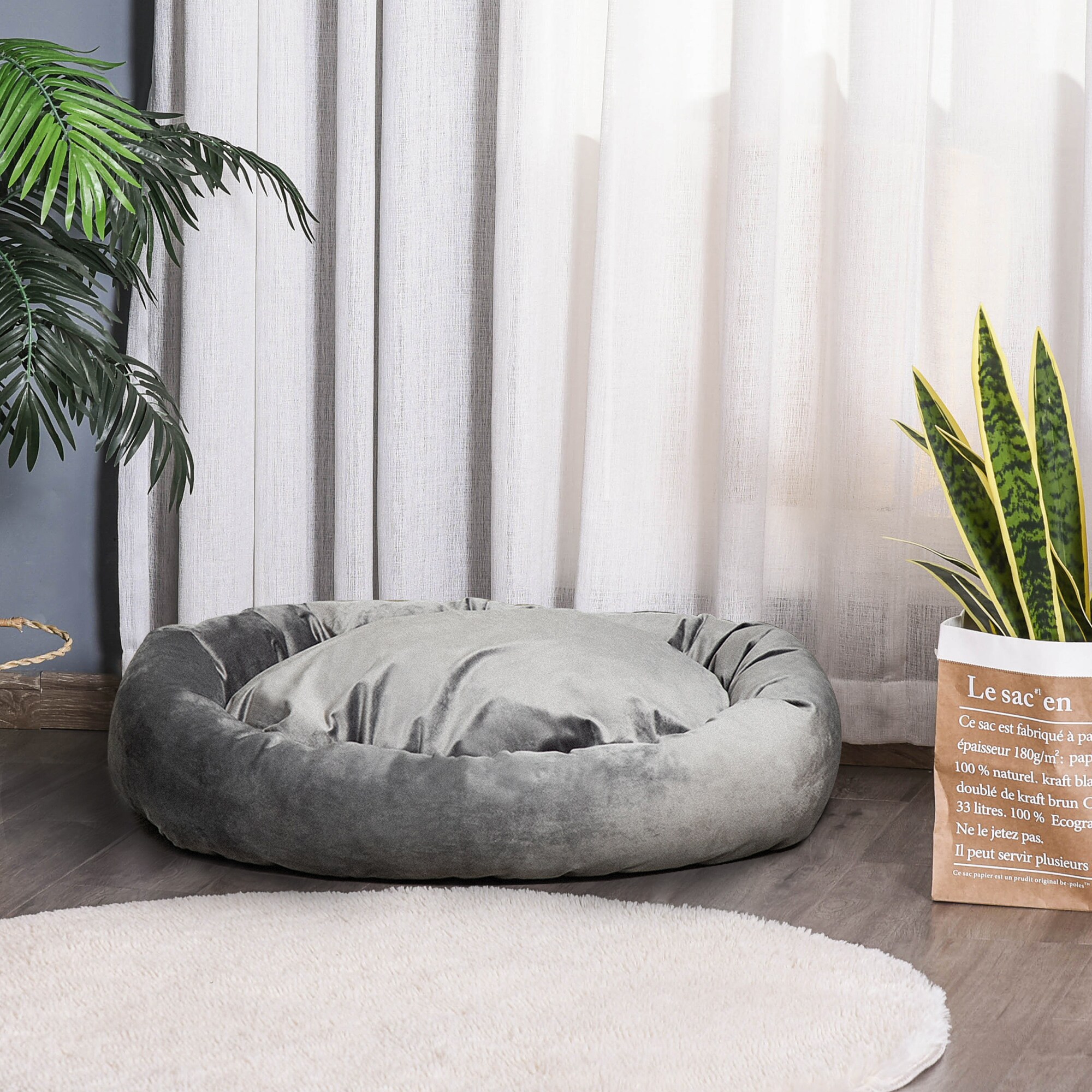 PawHut Haustierbett mit Samtoptik grau 81,5L x 58B x 18H cm