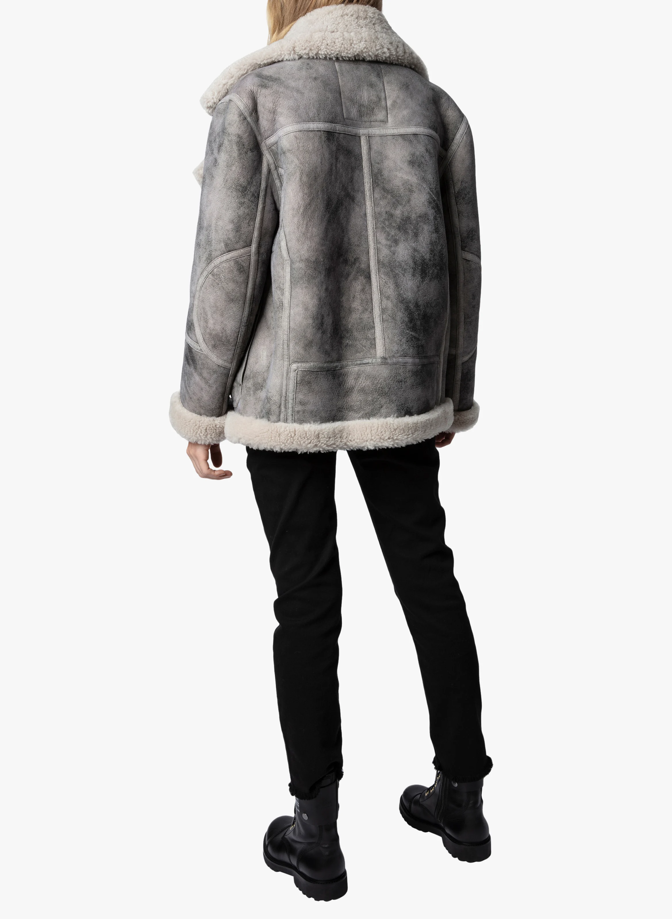 Veste en cuir fourrée | Gris