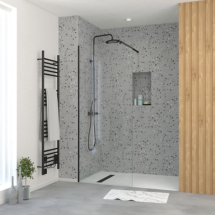 Paroi de douche à l'italienne H.195 x l.90 cm, ép. 5 mm, profilé noir, Galedo Essentiel