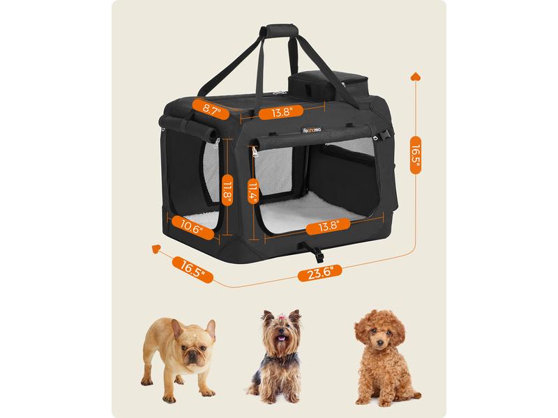 Feandrea Transportbox Haustier, 60 x 42 x 42 cm, Schwarz Transportbox für Hunde und Katzen