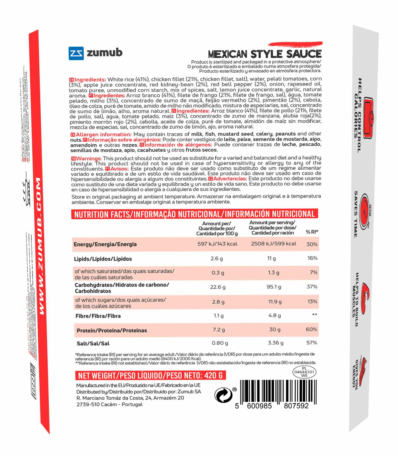 Refeição pronta Zumub Frango ao estilo mexicano 420g