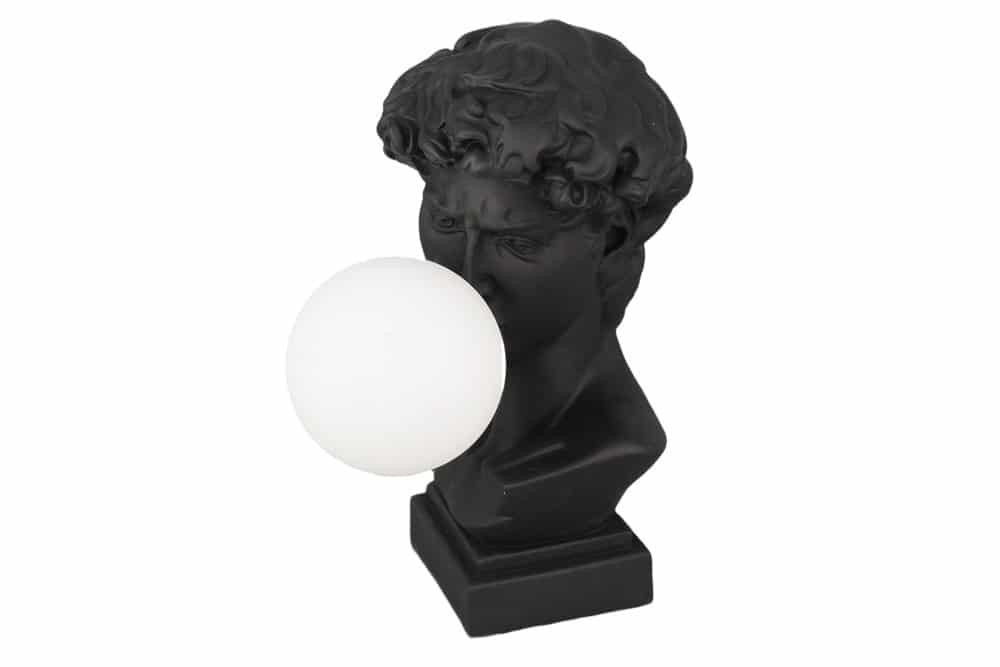 Handgefertigte Tischlampe DAVID 30cm schwarz Büste mit weißer Lampenkugel