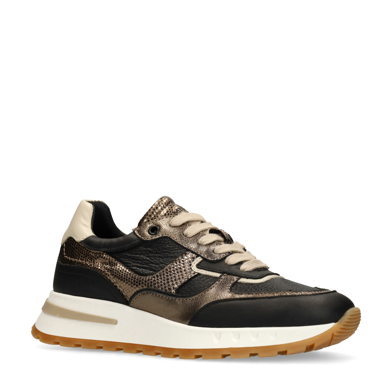 Zwarte leren sneakers met metallic details