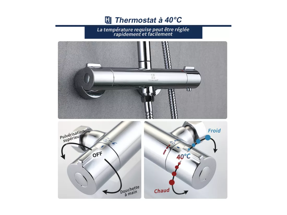 Colonne de Douche Thermostatique Ensemble de Douche Chromé Système de Douche Robinetterie en Laiton Kit de Douche Réglable