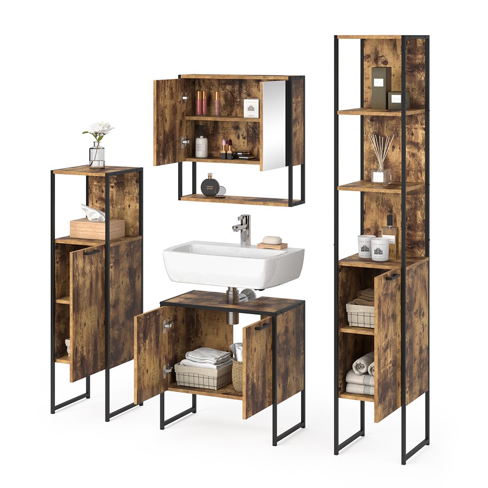 Vicco Loft Badmöbel Set Fyrk Vintage Spiegelschrank Badschränke Waschtischunterschrank