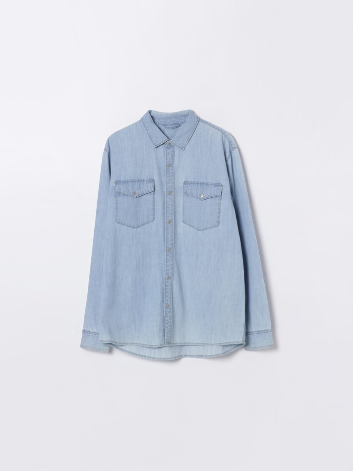 Camisa jeans de manga comprida - Azul claro