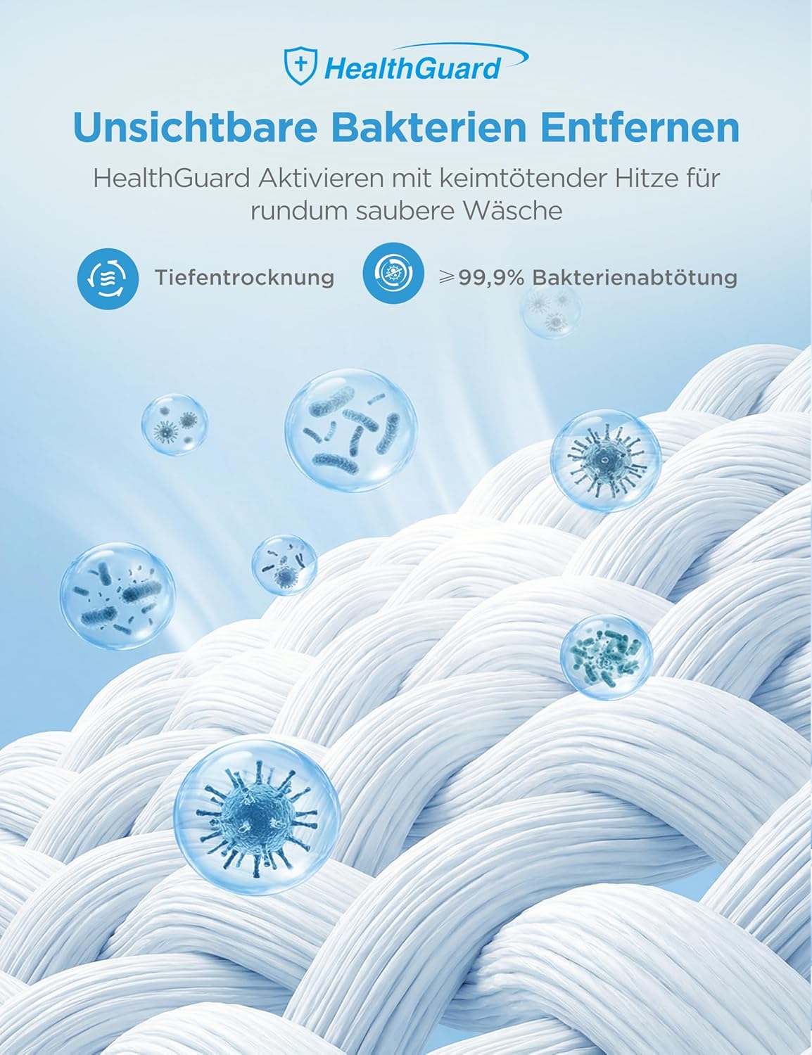 Midea MD11EH70BD Wärmepumpentrockner, 7 kg, Energieklasse D, Schnelltrocknen 35', HealthGuard, Sensor-Trocknung, Auffrischen,Knitterschutz, Auffrischen Wolle, Weiß