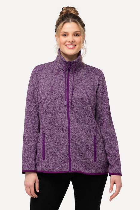 Strickfleece-Jacke, Rauten, Stehkragen, Zipptaschen