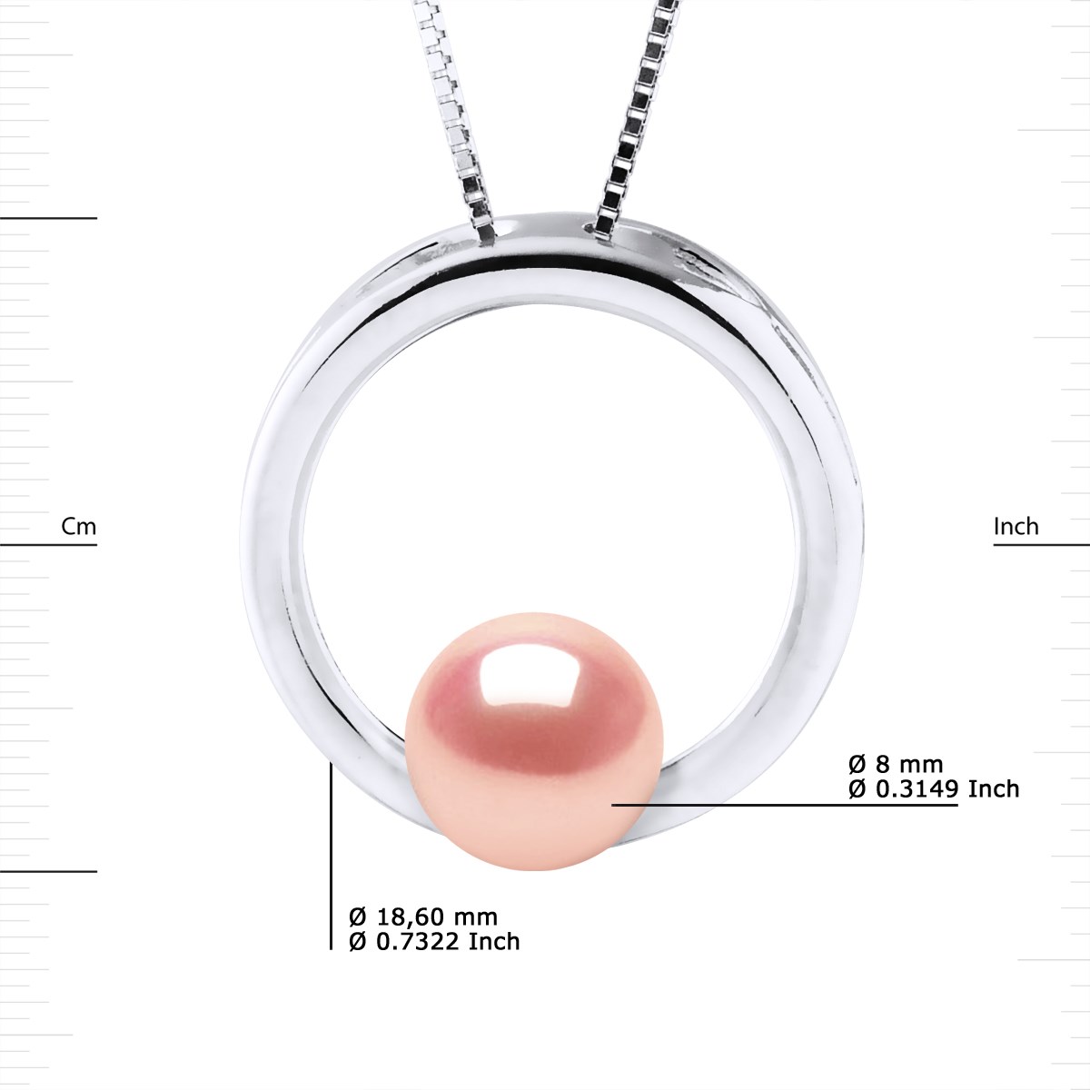 Collier CERCLE Perle d'Eau Douce Ronde 8-9 mm Rose Argent 925