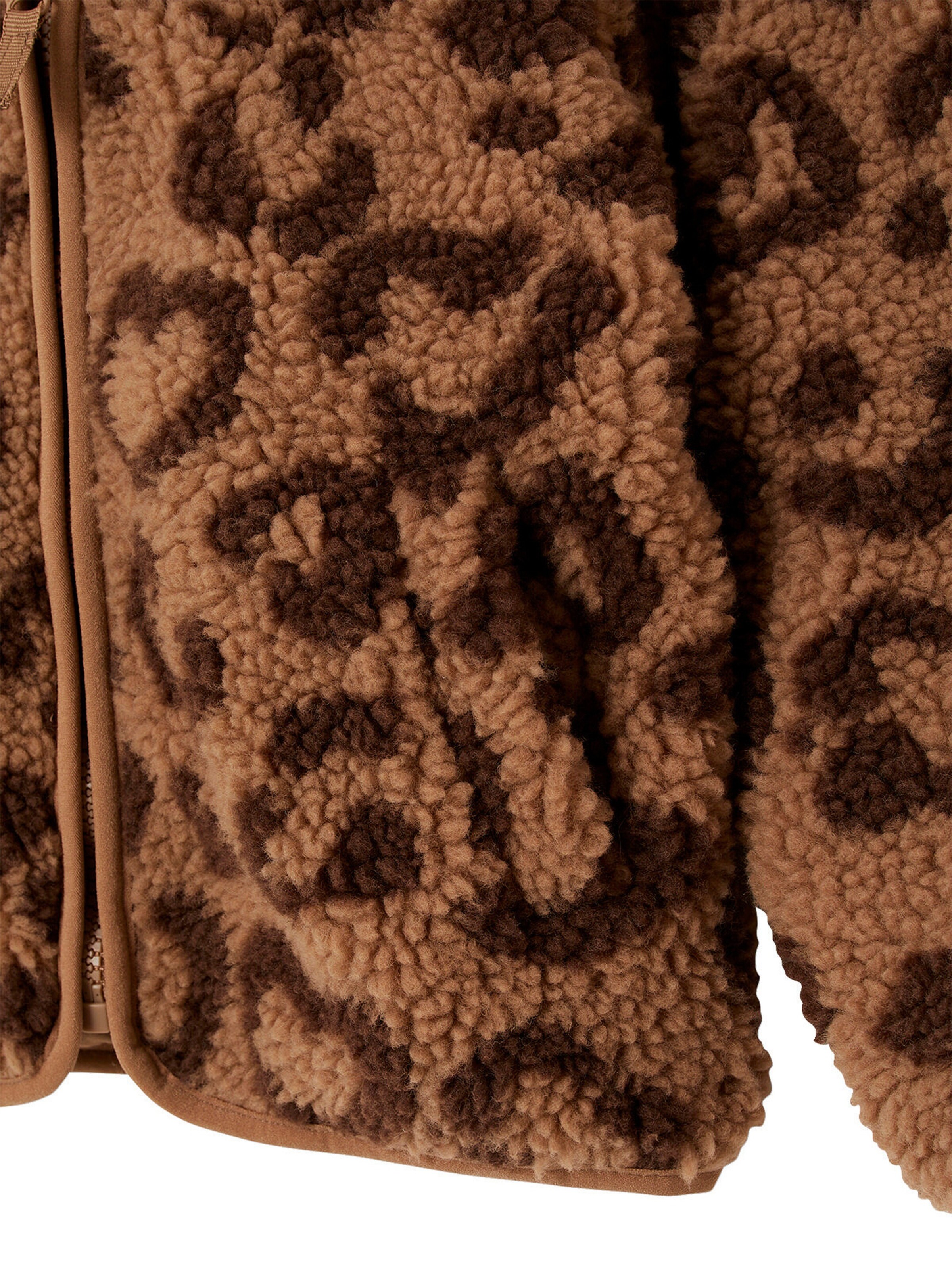 Vertbaudet Mädchen Teddyfleece-Jacke mit Kapuze und Leopardenmuster braun bedruckt