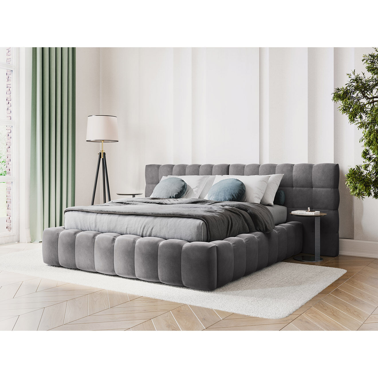 Cosmopolitan Design Lit avec coffre de rangement Bali Velours gris - 200x200 cm
