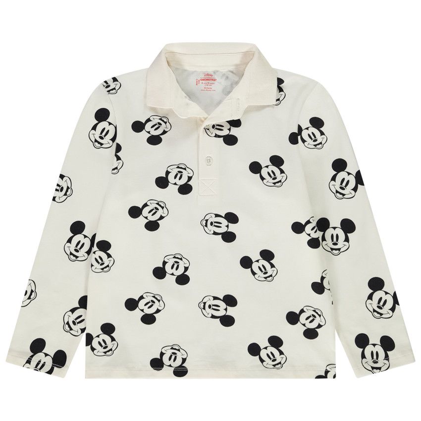 Polo manches longues en jersey imprimé Mickey Disney pour garçon - Ecru