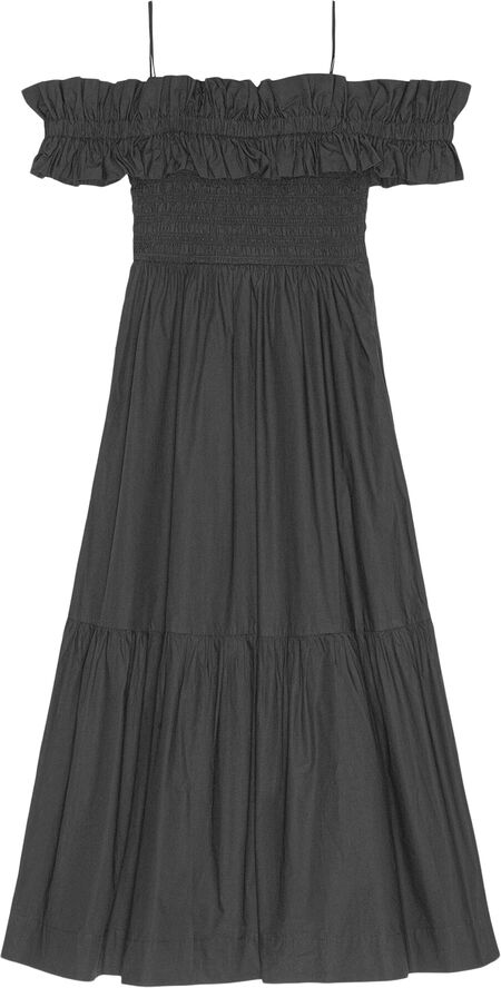Ganni Cotton Poplin Long Smock Dress Black