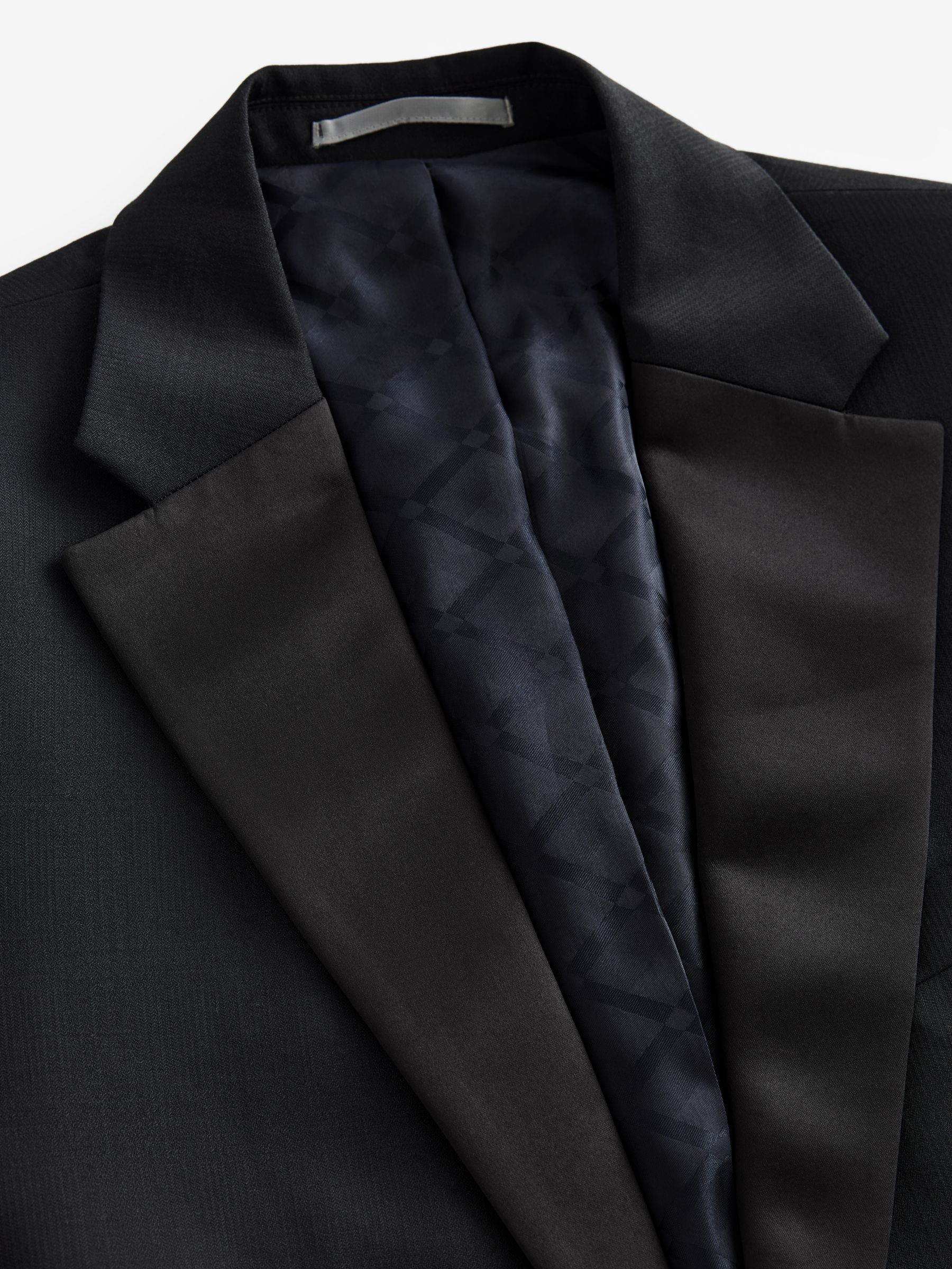 Zwart - Signature Marzotto 100% Italian Wool Check Tuxedo Suit Jacket
