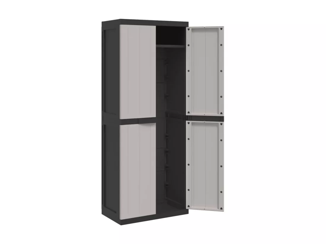 Armoire de rangement d'extérieur gris et noir 65x37x165 cm PP