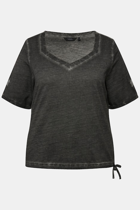 T-Shirt, Metallic-Stern, Saumband, Herzausschnitt, Halbarm