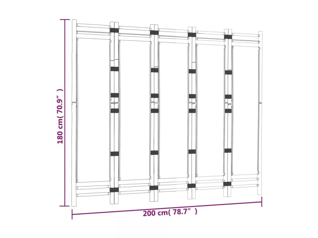 Cloison de séparation pliante 5 panneaux 200 cm Bambou et toile