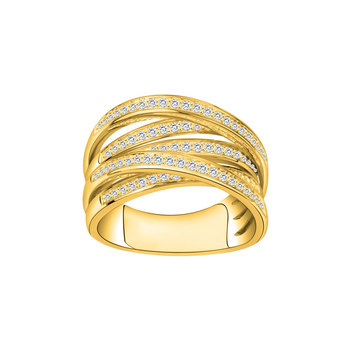 Bague croisée en Plaqué Or avec oxyde de zirconium blanc