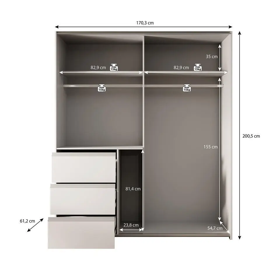 Meubella - Kledingkast Walter - Wit - 170 cm