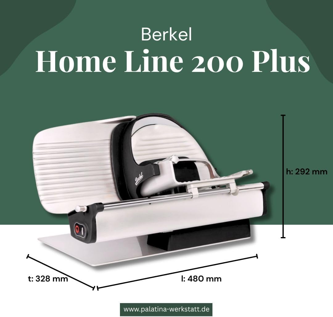 Berkel Aufschnittmaschine - Home Line 200 Plus - Elektrische Schneidemaschine in schwarz + 100% handgefertigtes Schneidebrett Unikat