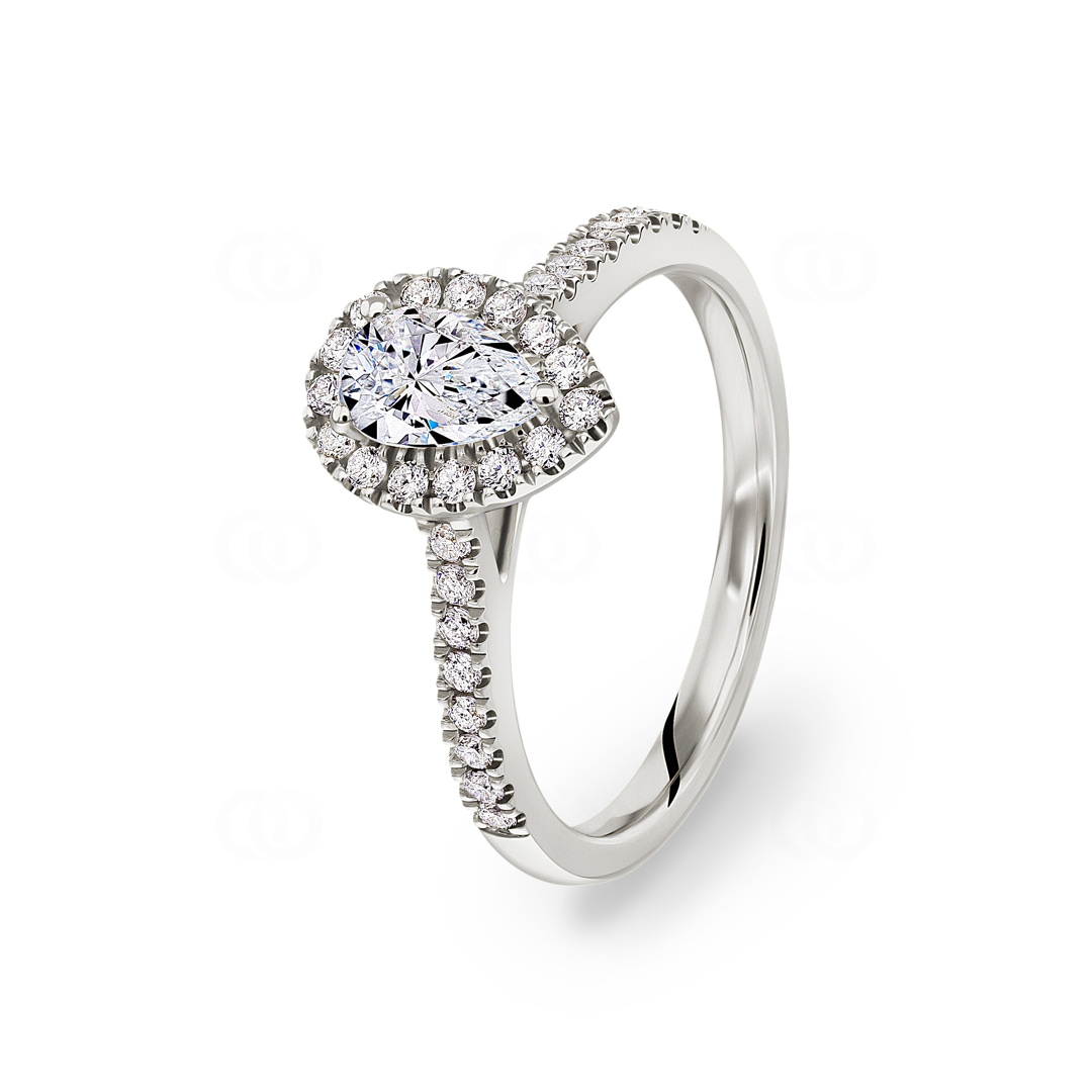 Tropfen Halo Diamantring 750/18 K Weissgold 0.85 ct G/si