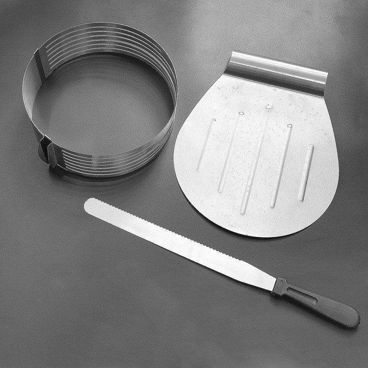 (3-tlg. Set) Ø24-30cm Verstellbarer Edelstahl Tortenboden Schneider inkl. Messer - Silber