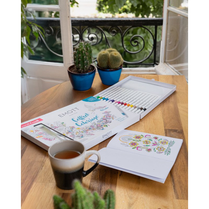 Stylo feutre Uni Ball EMOTT Retro Colors écriture fine - Coffret de 16 couleurs assorties