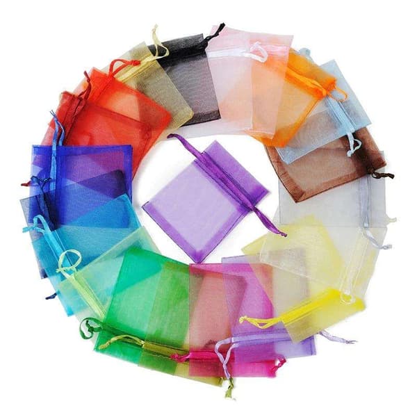 100 Organza poser, 9 x 7cm - Håndsydd