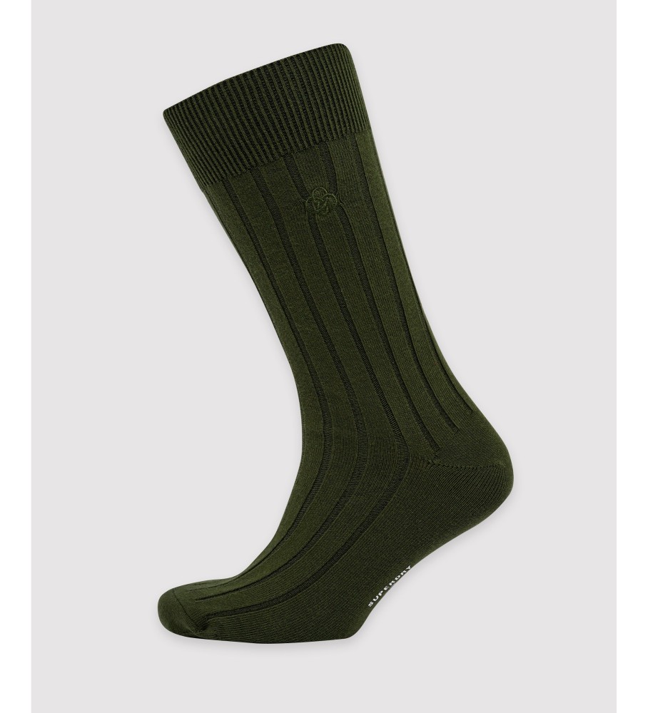 Meias caneladas de algodão orgânico unissex Superdry, verdes.