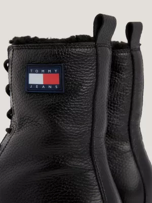 Botas urbanas de couro forrado e quente com cadarço