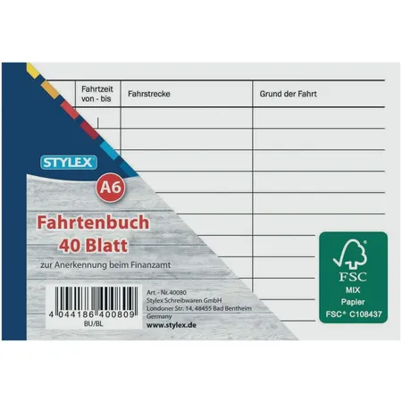 Stylex Fahrtenbuch, A6, 40 Blatt