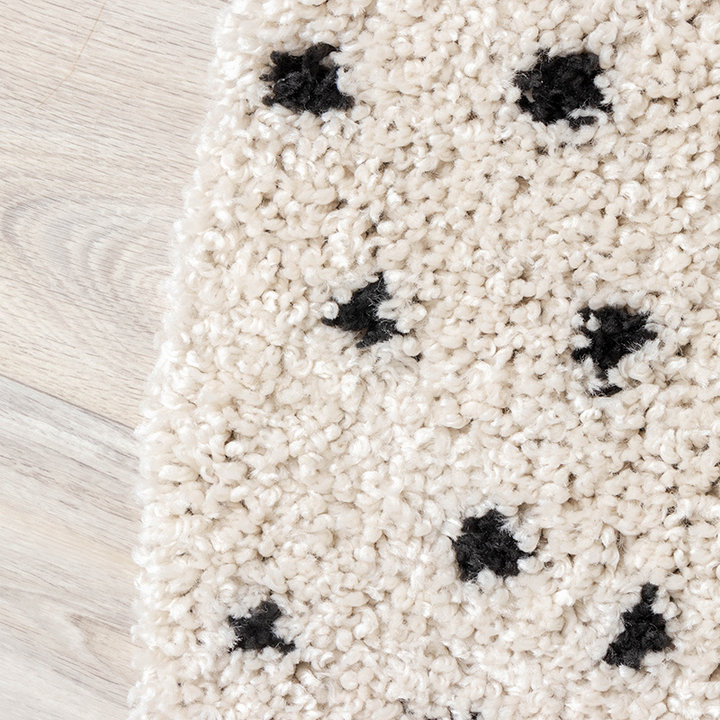 Rond hoogpolig vloerkleed - Grand Dots Creme/Zwart |