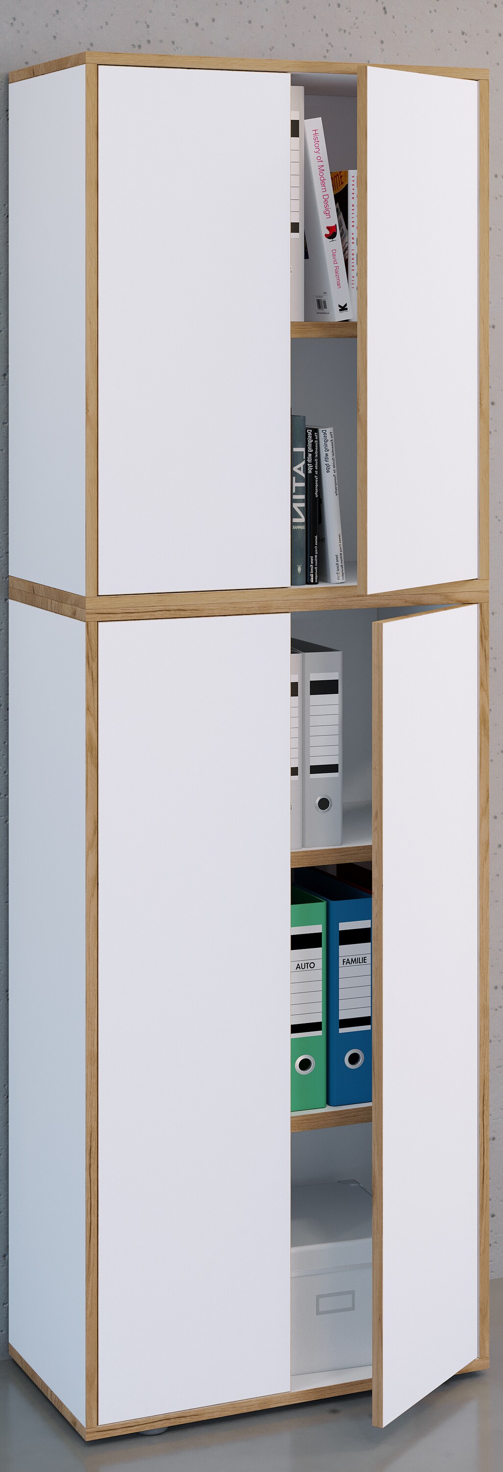 VCM Holz Büroschrank Ordner Aktenschrank Büromöbel Schrank Salia 5-fach Breite 60 cm Drehtüren