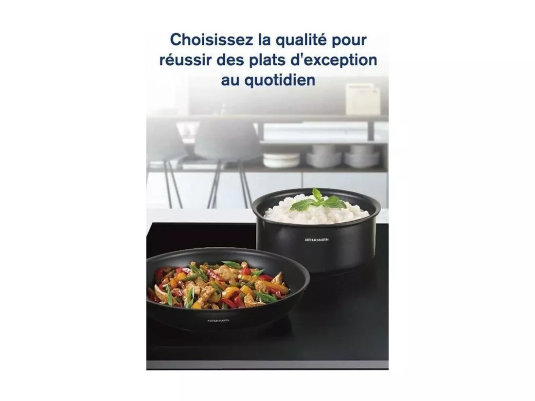 Batterie de cuisine - Tous feux dont induction - Arthur Martin - AM9582 - Aluminium - Anti-adhésif - 6 pieces - Poignée amovib