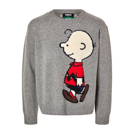 Annarr Rolf Intarsia Charlie Brown Striktrøje, Medium Grey Melange, L