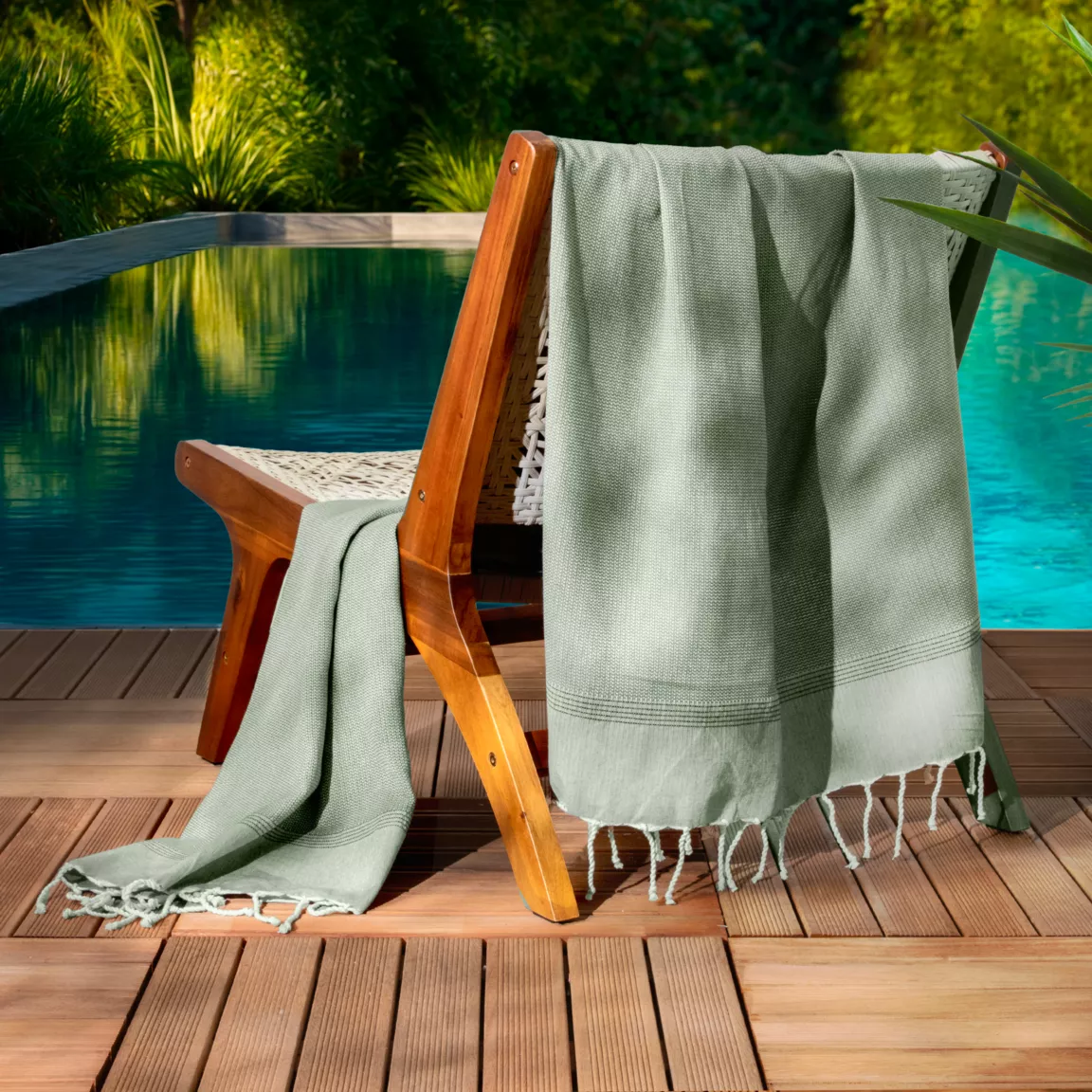 Fouta coton recyclé (100 x 200 cm) Beach Vert kaki