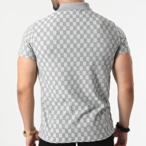 Polo Manches Courtes à Carreaux Gris