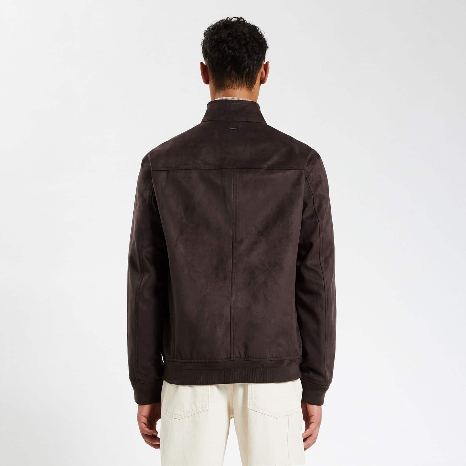 Blouson col montant aspect velours Marron