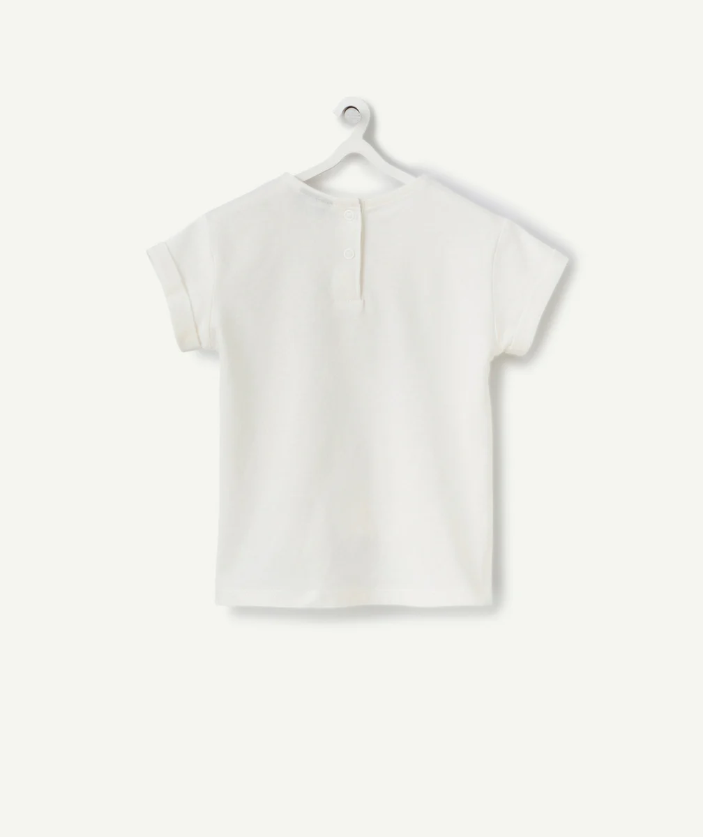 t-shirt manche courte bébé fille en coton bio anti-uv écru