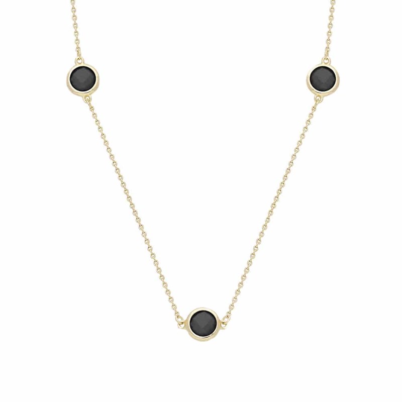 Collier Argent Dore Goutte De Cristal Noir