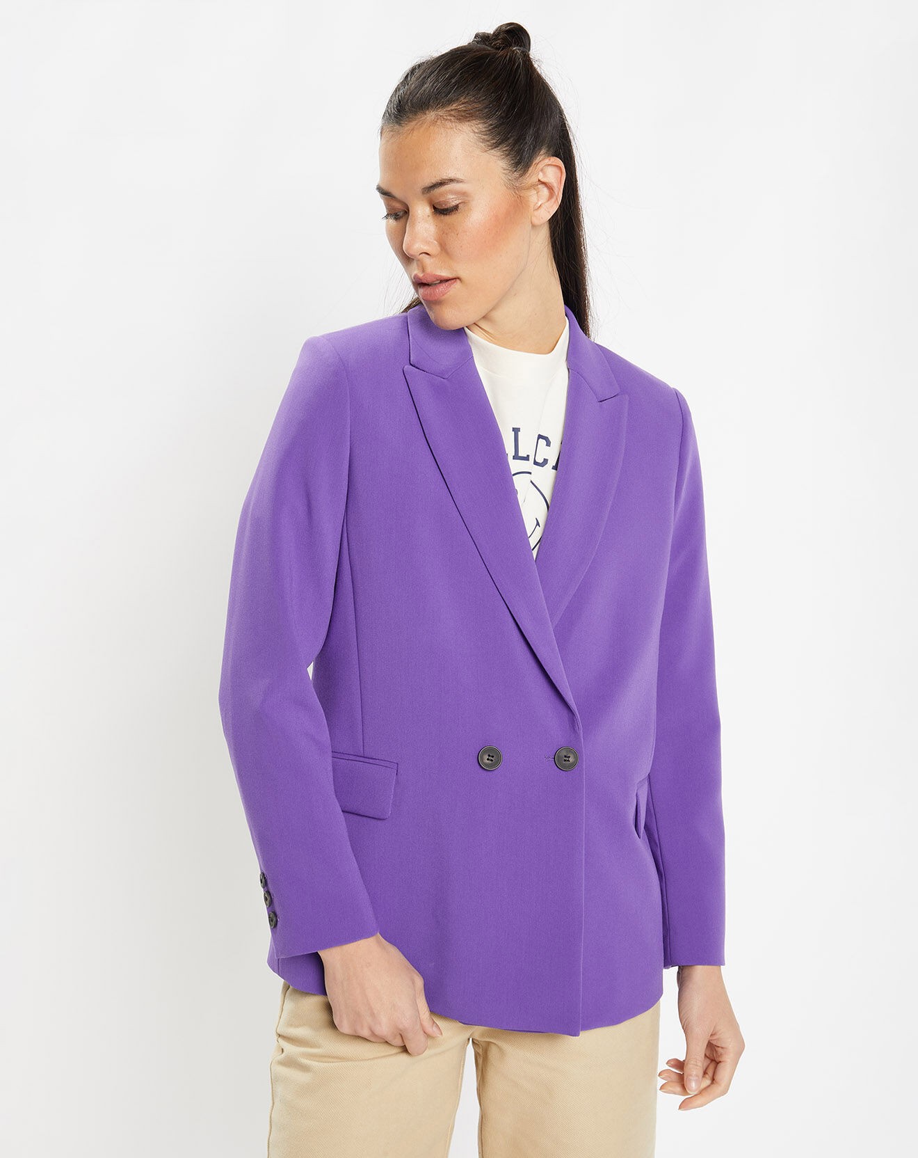 Galeries Lafayette Veste blazer Rune double boutonnage violette