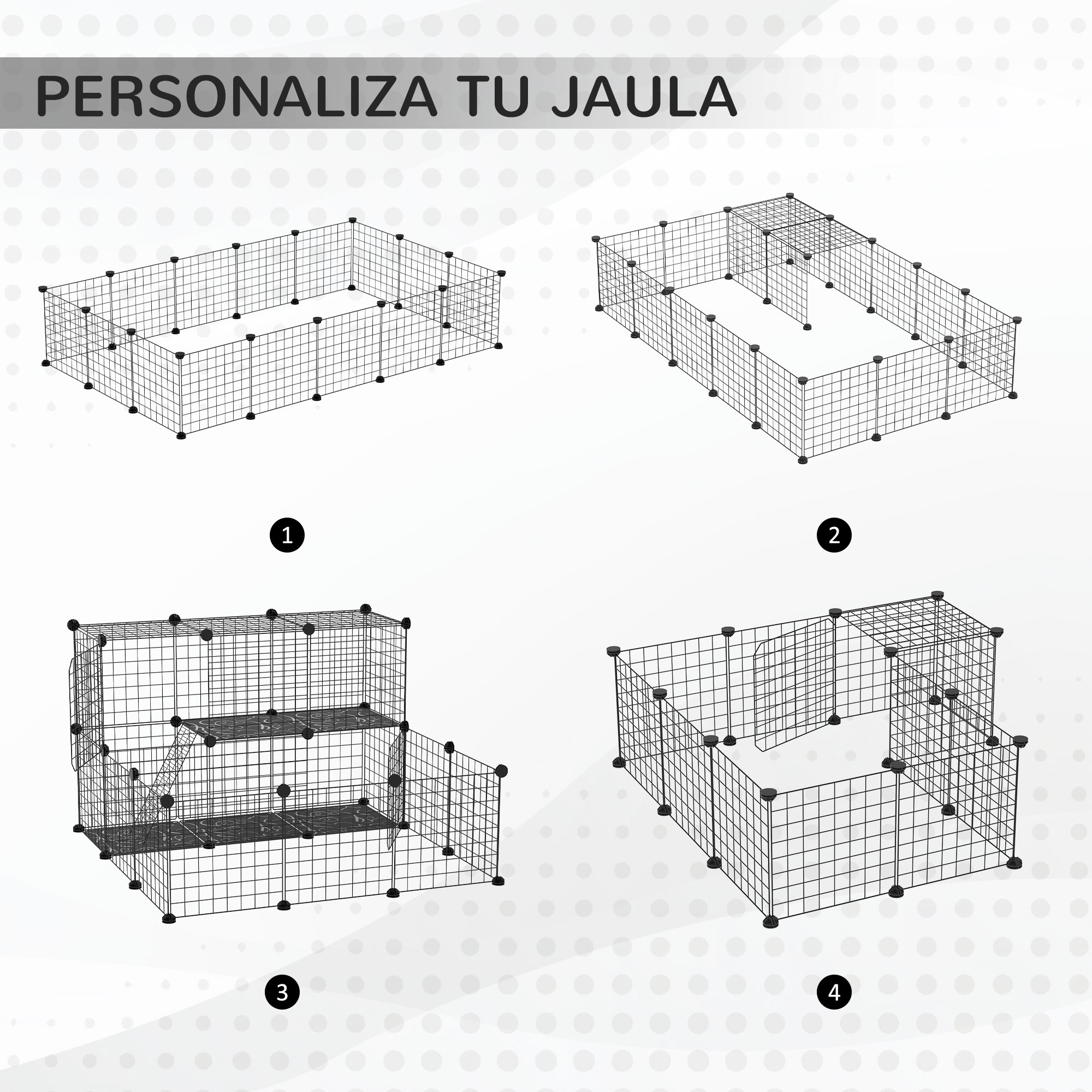 Cercado modular para pequenos animais PawHut, com 24 painéis, tela metálica, ideal para porquinhos-da-índia, coelhos e chinchilas. Dimensões: 105 x 105 x 70 cm. Cor: Preto.