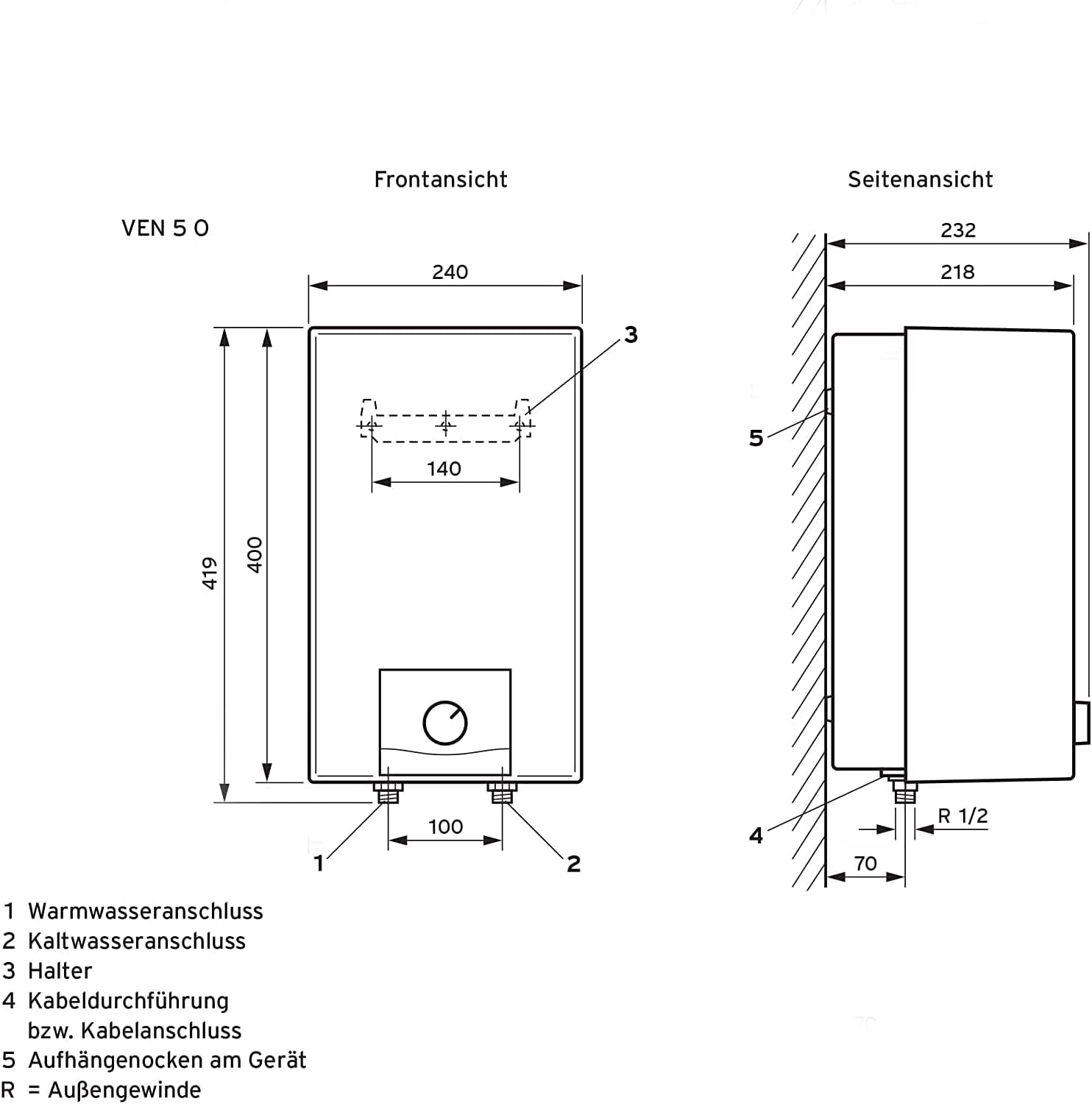 Vaillant Warmwasserspeicher, Übertischgerät eloSTOR VEN 5/7-5 O plus, 230 V, Kapazität: 5 Liter, Niederdruckspeicher, Elektro-Kleinspeicher, 0010021139