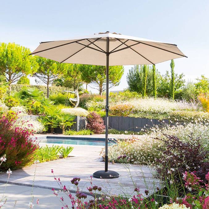 Parasol droit rond inclinable LOOMPA Taupe