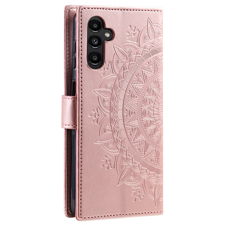 Samsung Galaxy S23 FE Leder Tasche Wallet - Mandala Flowers Imprint - Roségold