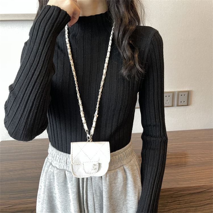 LINSI - Effen gebreide top met lange mouwen en mockneck