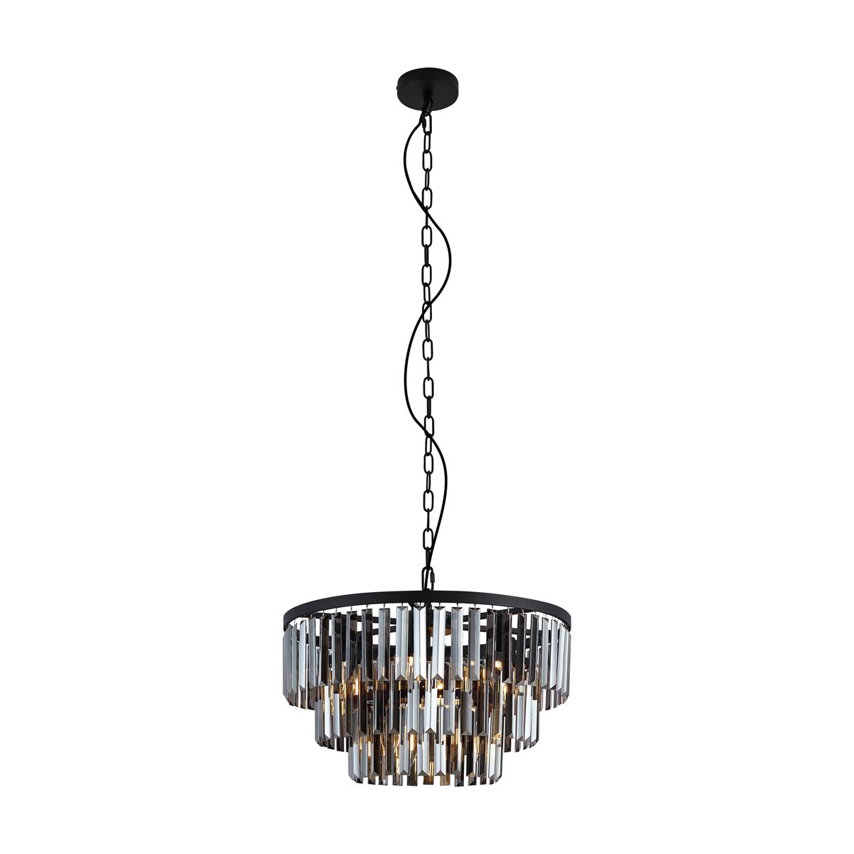 Moderne kroonluchter zwart met smoke glas 9-lichts - Amel