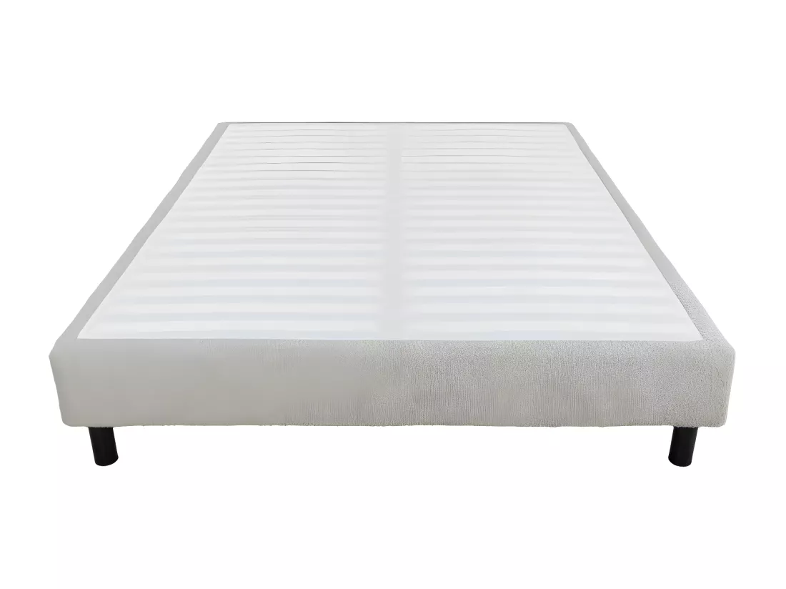 Sommier déco en Kit + pieds 160x200 - Newkit 40 lattes bois - Tissu crème - H. 18 cm