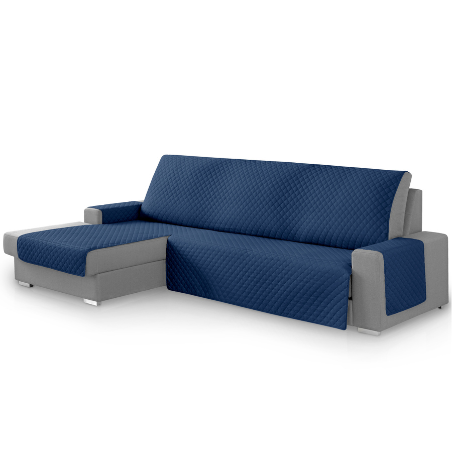 Capa protetora para sofá Vipalia com estampa de diamante. Azul-marinho. Chaise longue esquerda de 240 cm.